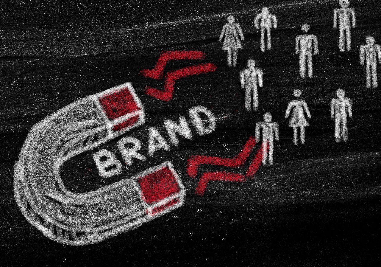 Brand awareness written on a chalkboard with red heart symbol